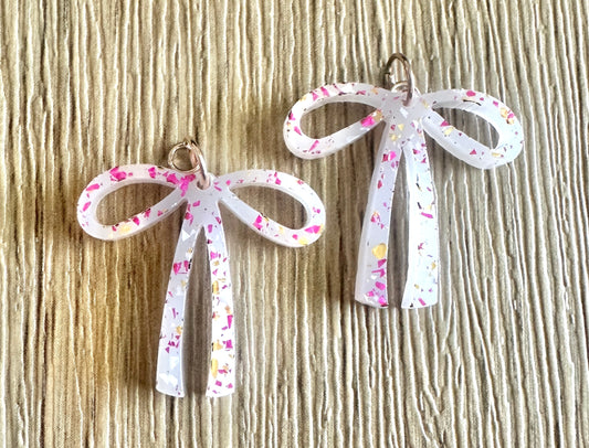Pink and Gold Glitter Bow Hoop Charms
