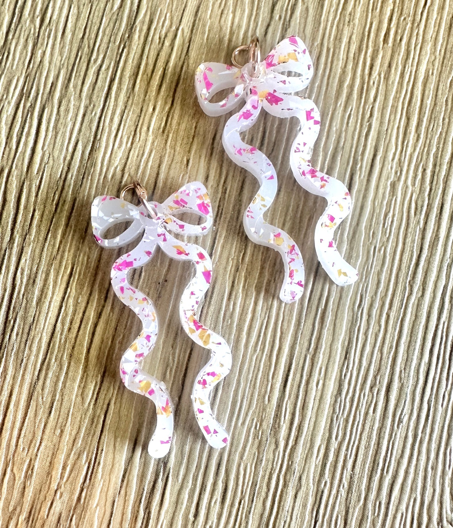 Pink and Gold Glitter Flowy Bow Hoop Charms