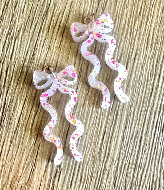 Pink and Gold Glitter Flowy Bow Hoop Charms