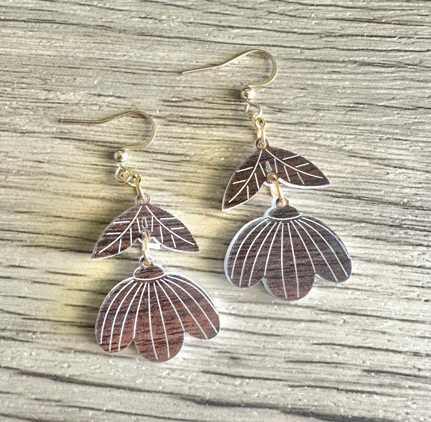 Wood look Wildflower Earrings