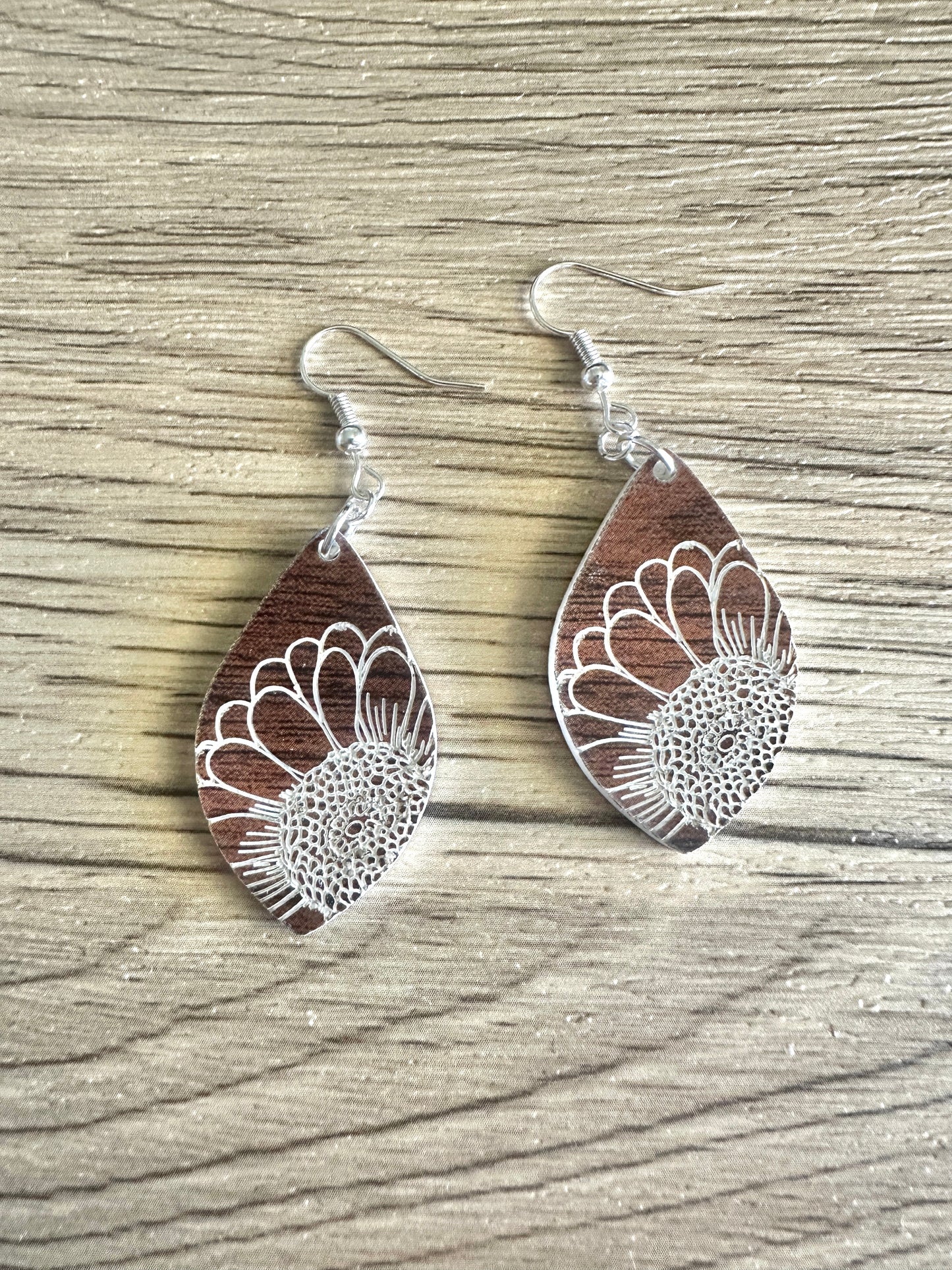 Wood Look Sunflower Earrings