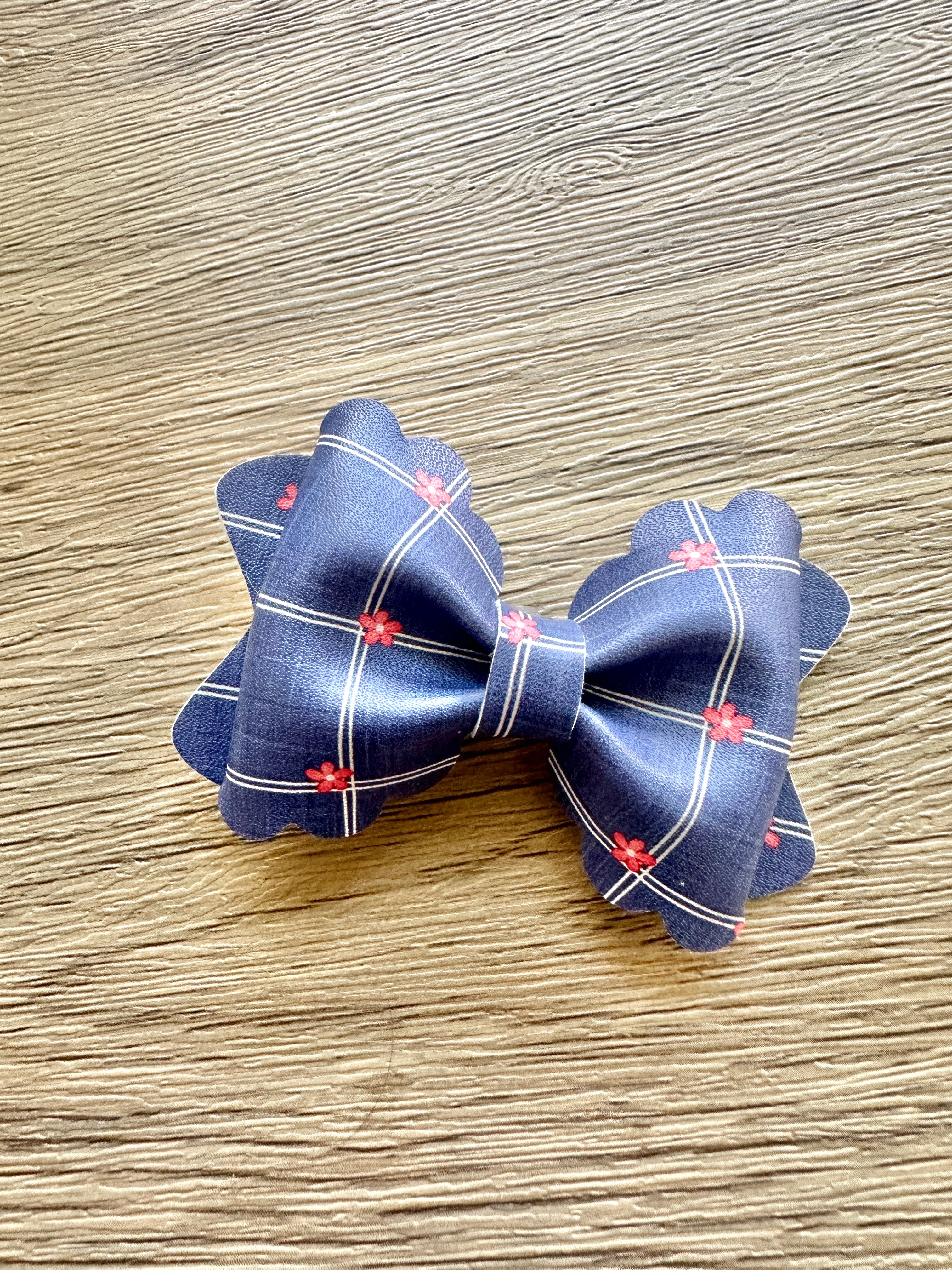 Navy Plaid Red Daisy Grace Bow