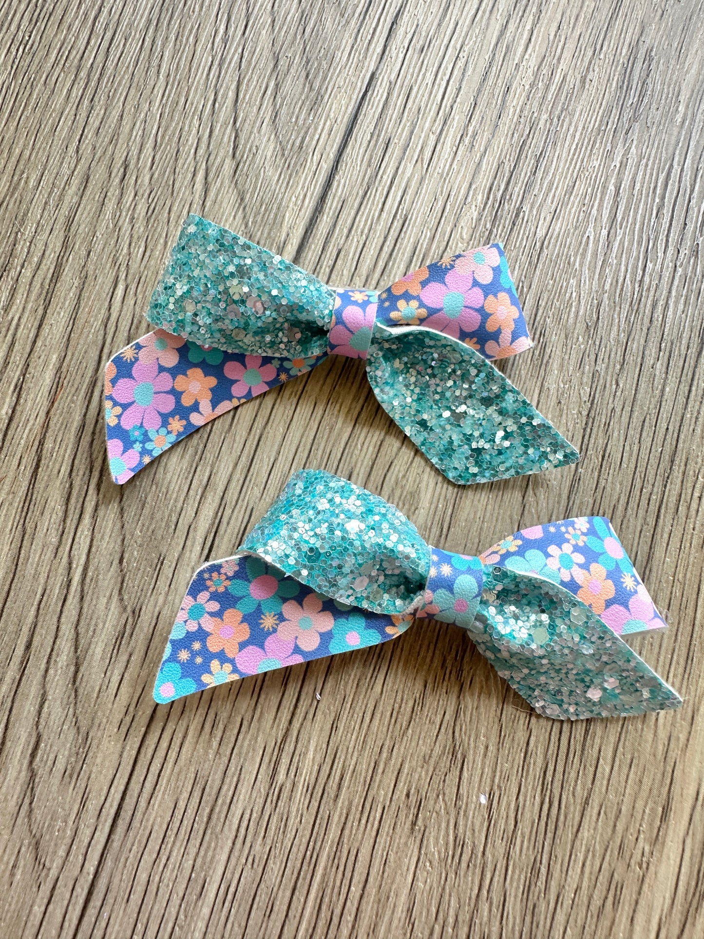 Aqua Glitter and Floral Blakely Pigtail Set