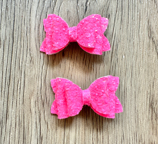 Neon Pink Glitter Mini Layered Pigtail Set