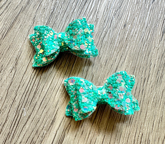 Teal Glitter Mini Layered Pigtail Set