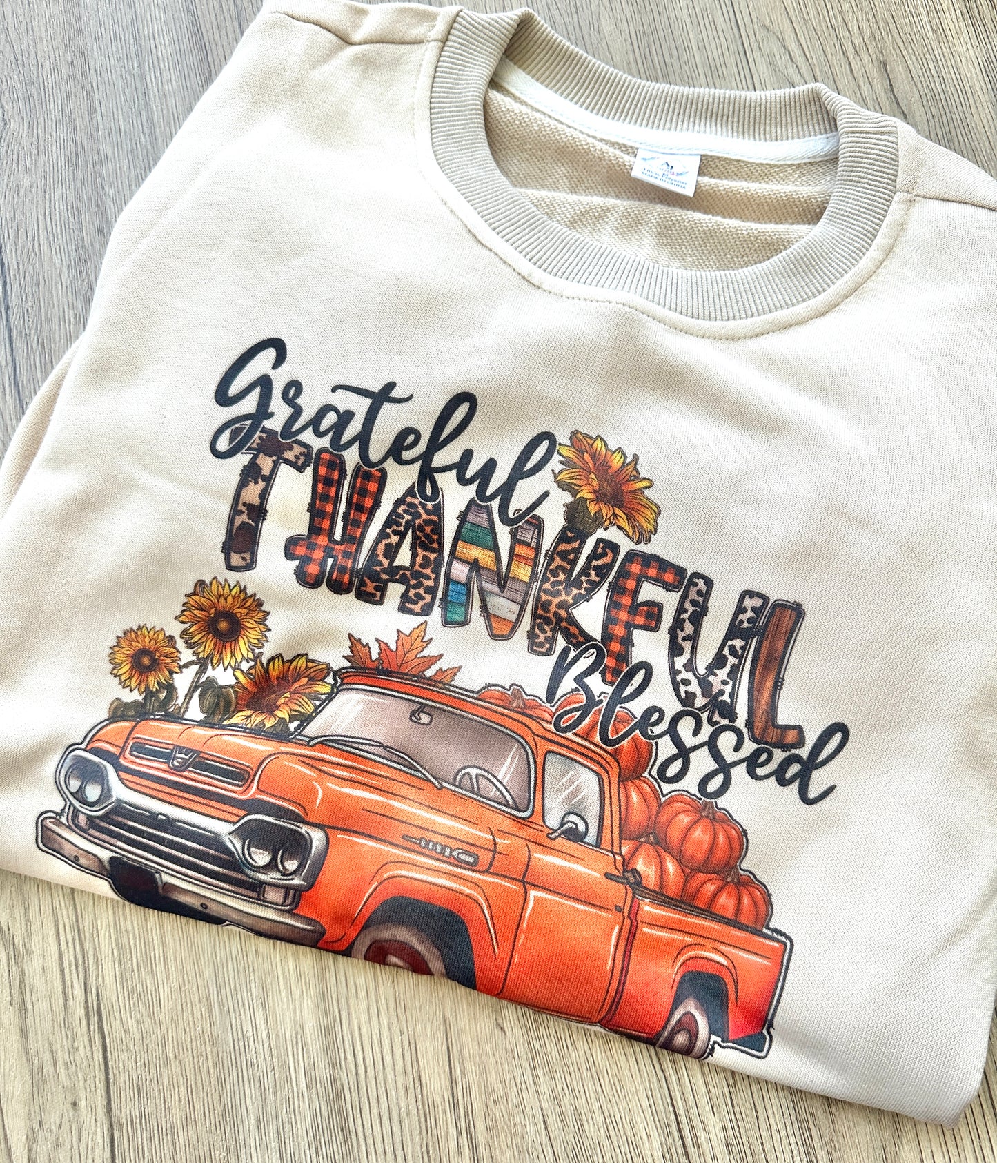 Tan Thankful Blessed Crewneck- Small