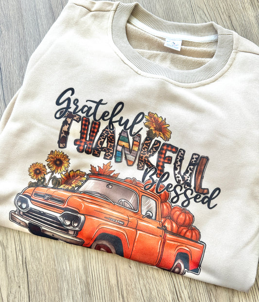 Tan Thankful Blessed Crewneck- Small