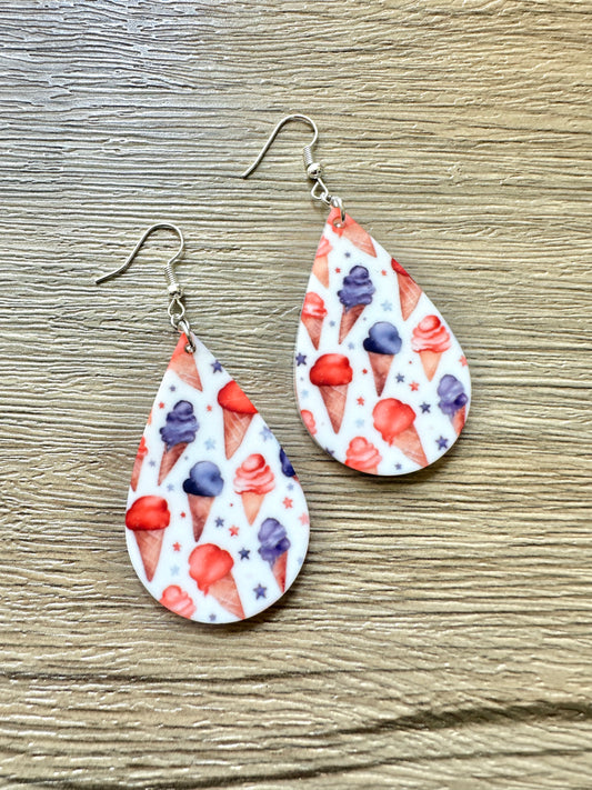 Patriotic Ice Cream Teardrop Earrings