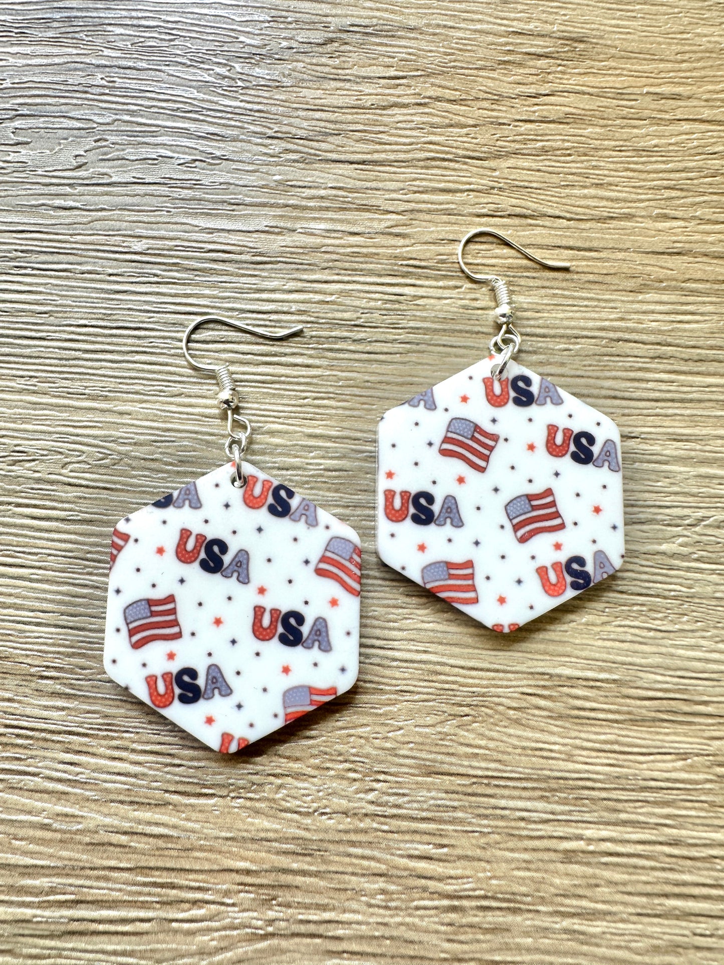 Patriotic Flag Hexagon Earrings