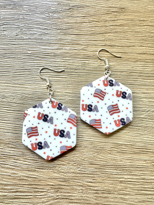 Patriotic Flag Hexagon Earrings