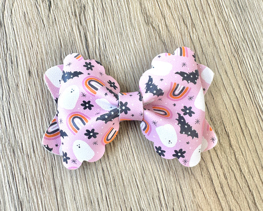 Pink and Rainbow Ghost Grace Bow