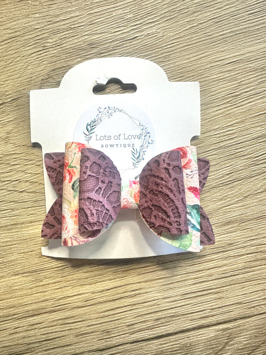 Maroon Lace and Floral  Lace Top Payton Bow