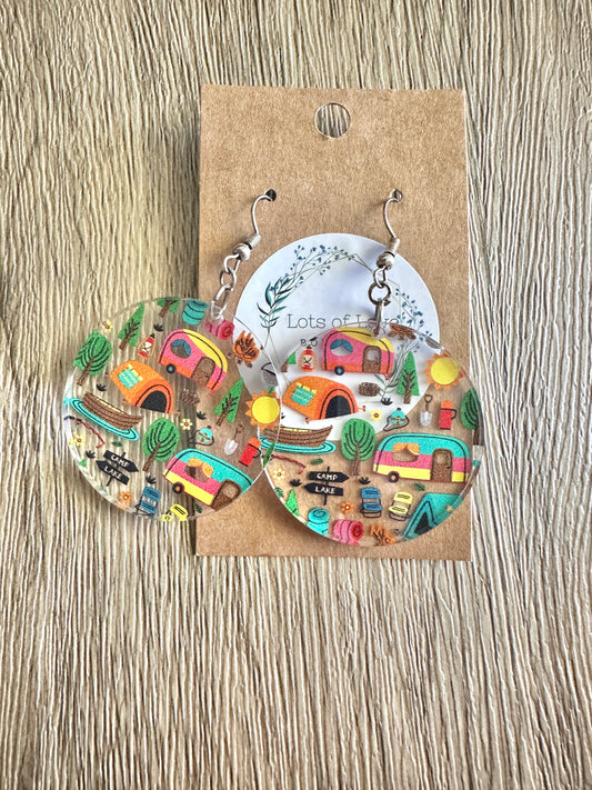 Clear Camping Circle Earrings