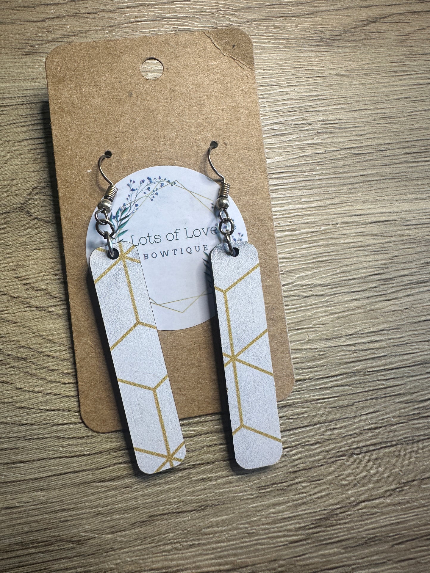 White and Gold Marble Bar Earrings
