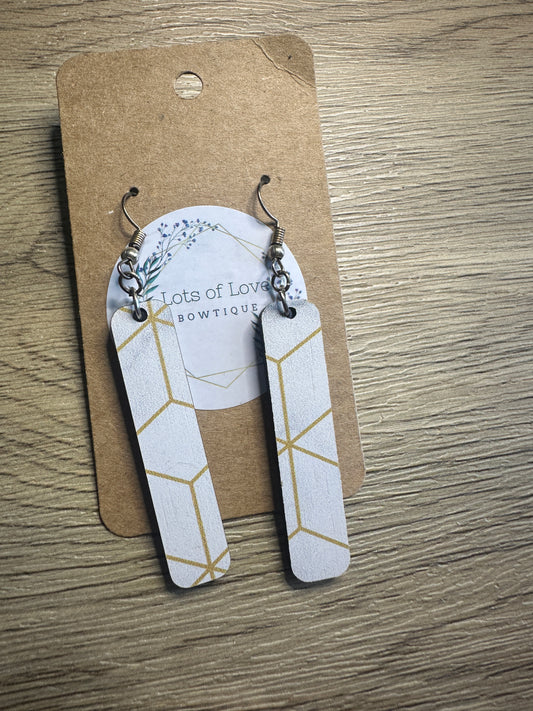 White and Gold Marble Bar Earrings