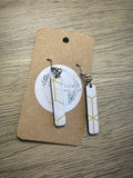 Mini White and Gold Marble Bar Earrings