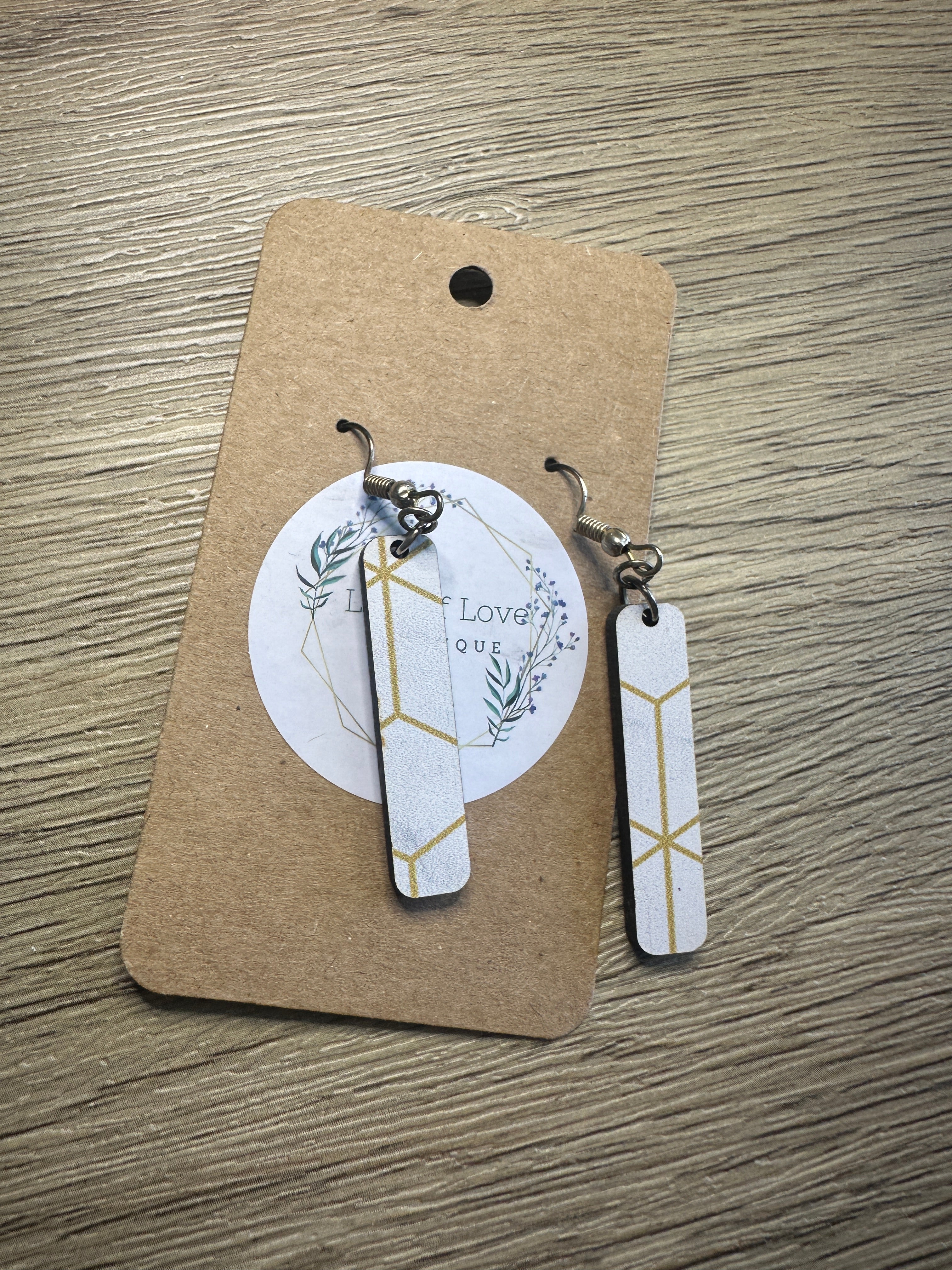 Mini White and Gold Marble Bar Earrings