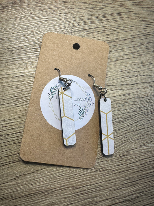 Mini White and Gold Marble Bar Earrings