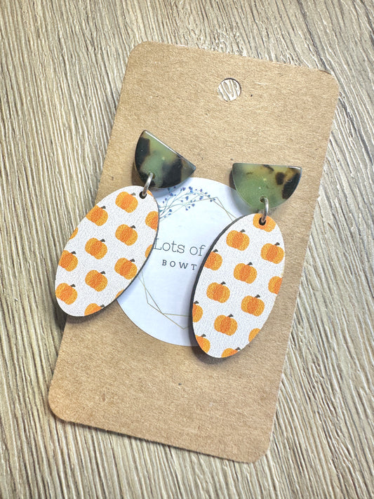 Pumpkin Oval Green Stud Drop Earrings