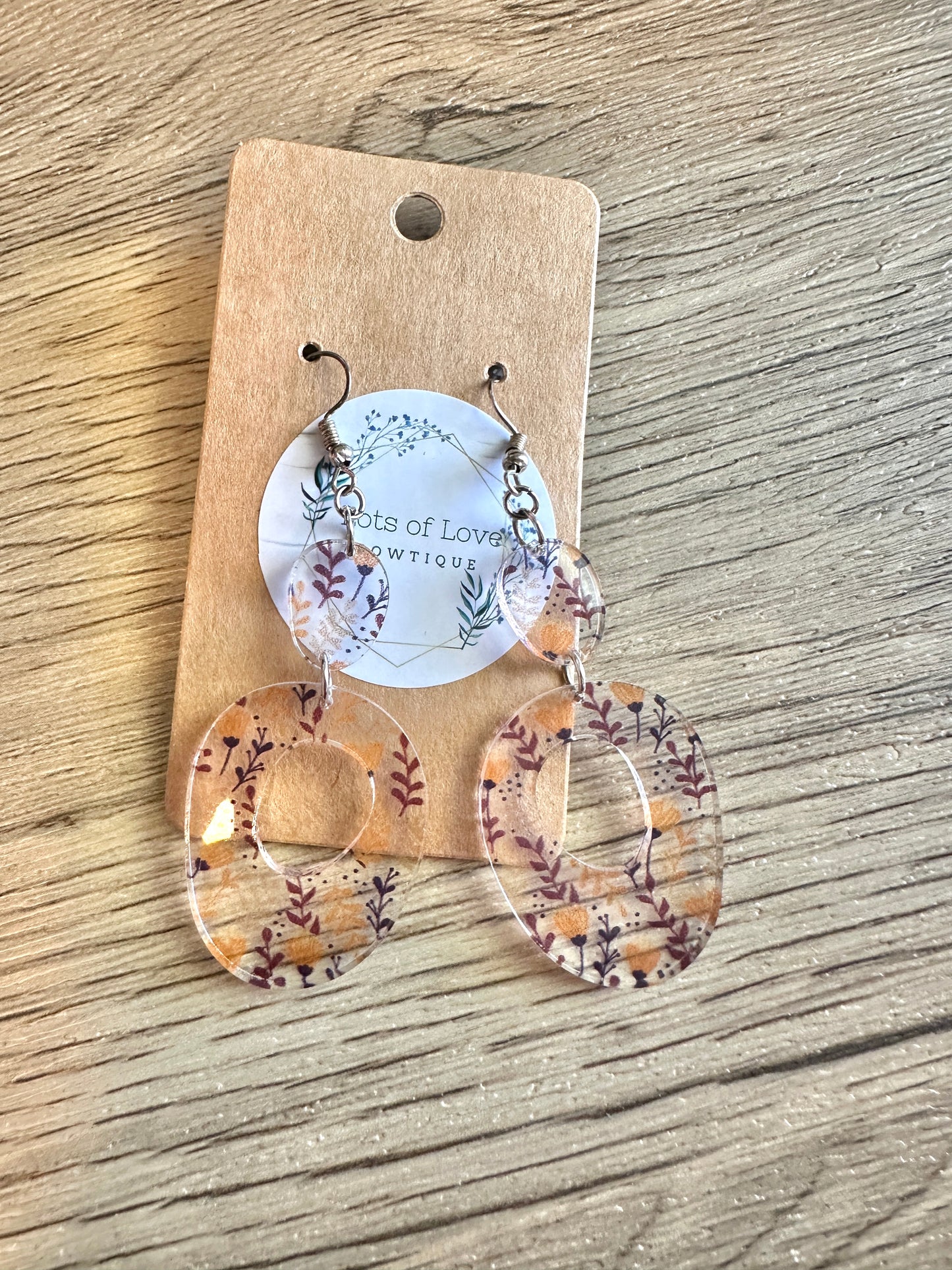 Mustard Floral Acrylic Oval Drop Earrings