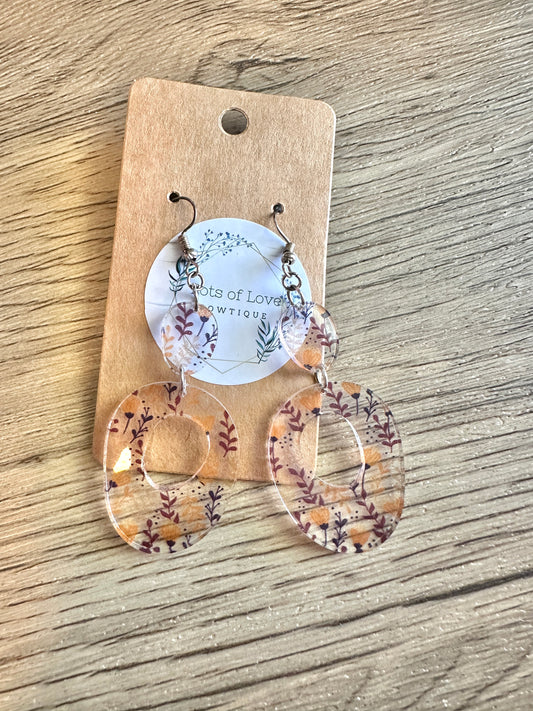 Mustard Floral Acrylic Oval Drop Earrings
