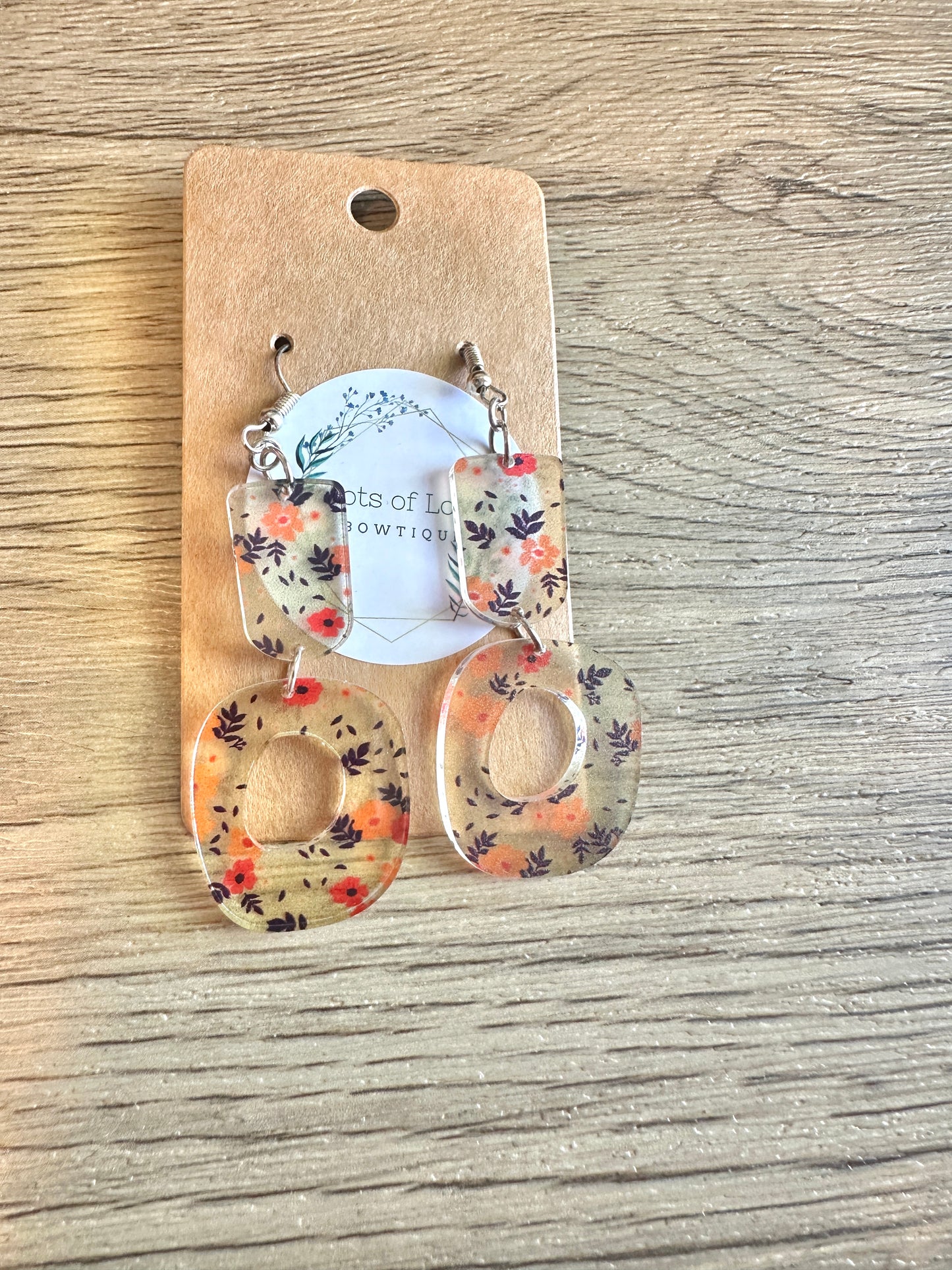 Light Blue Floral Oval Drop Earrings