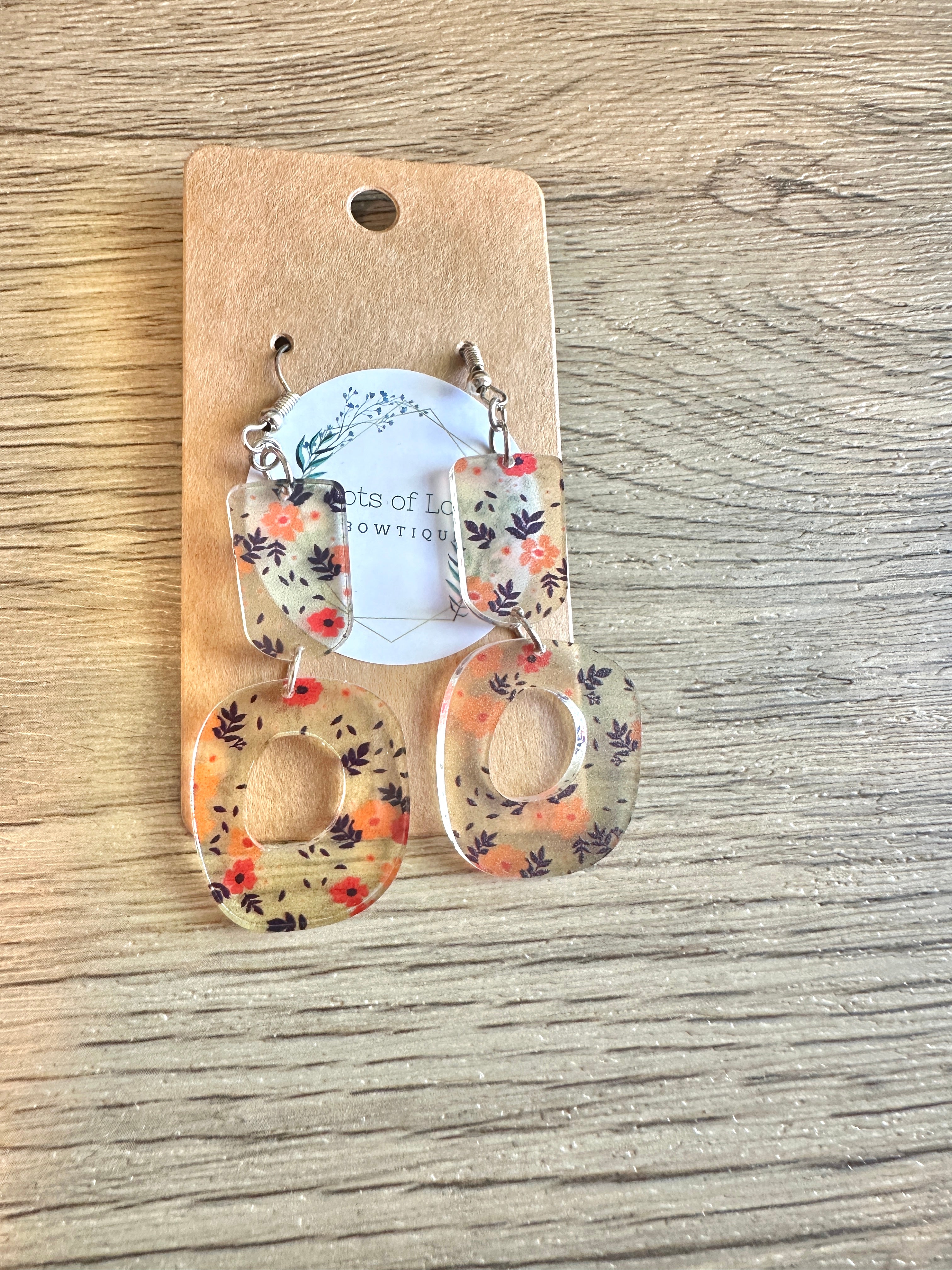 Light Blue Floral Oval Drop Earrings