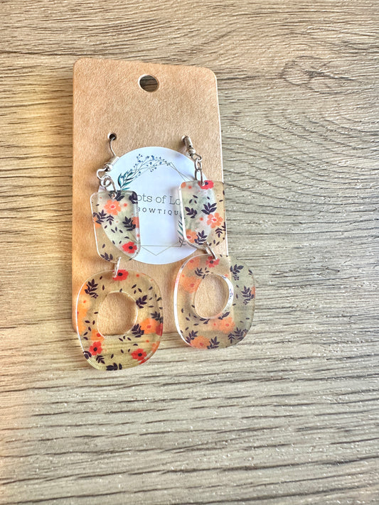 Light Blue Floral Oval Drop Earrings