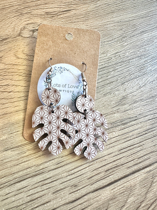 Gold Geo Lines Monstera Earrings