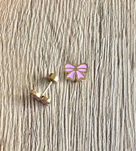Pink Bow Flat Back Stud Earings