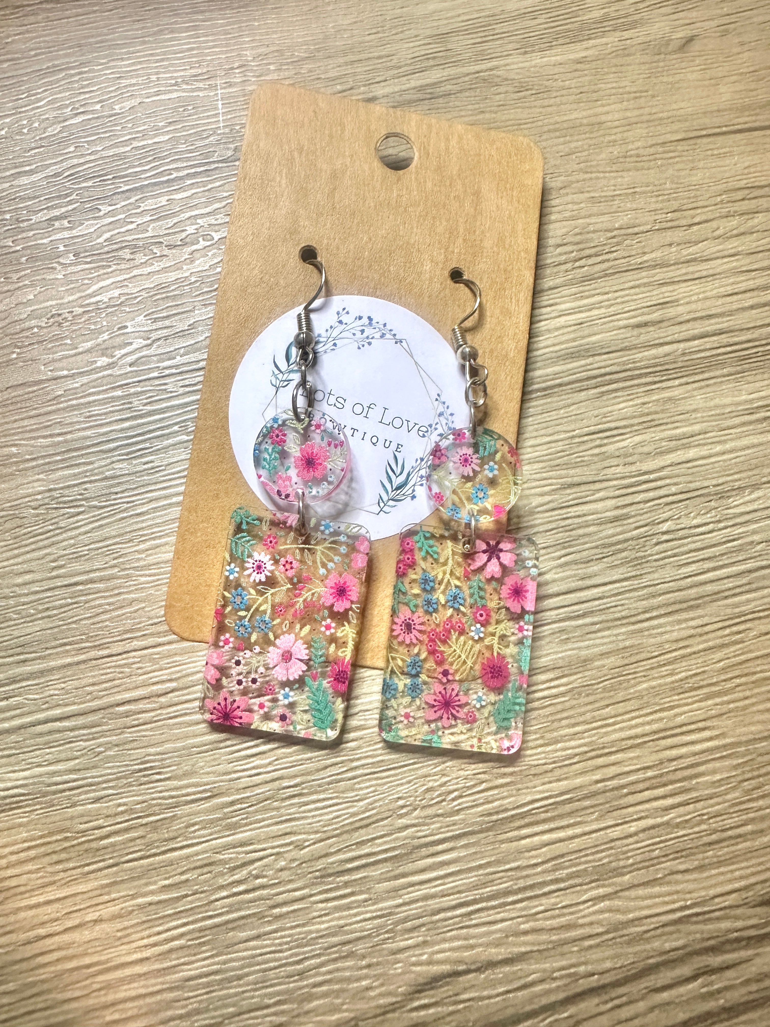 Bright Floral Rectangle Drop Earrings