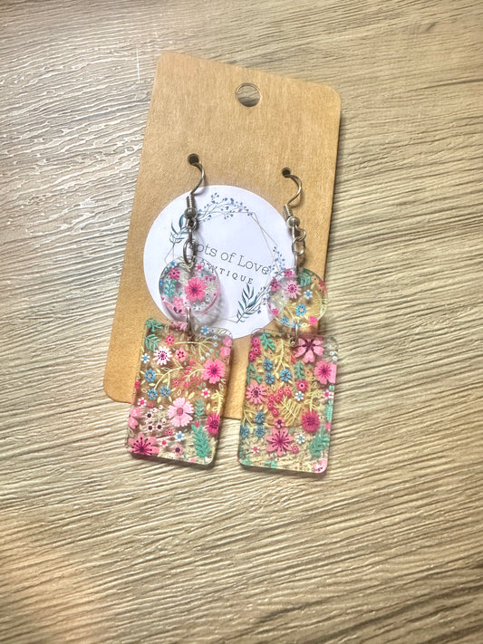 Bright Floral Rectangle Drop Earrings