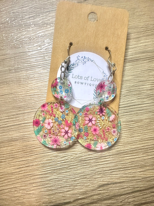 Bright Floral Circle Drop Earrings