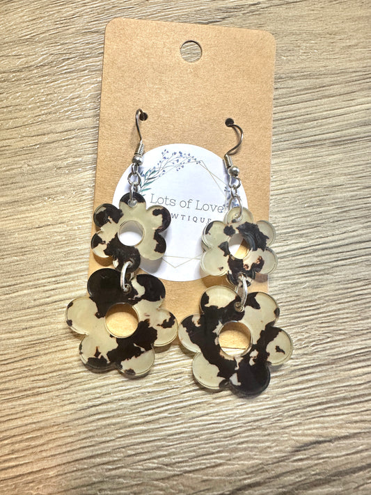 Tan Tortise Double Daisy Earrings