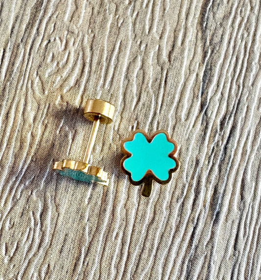 Green Clover Flat Back Stud Earings