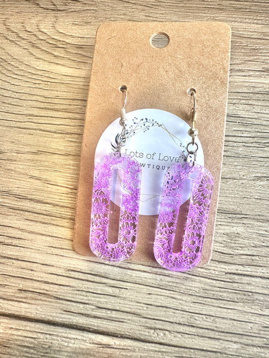 Purple Floral Engraved Earrings