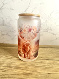 Floral Cow 16 oz Frosted Glass Cup