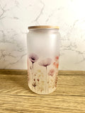 Simple Floral 16 oz Frosted Glass Cup
