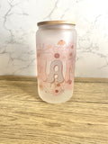 Mama Floral 16 oz Frosted Glass Cup