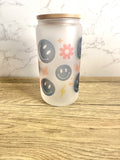 Blue Smile and Daisy 16 oz Frosted Glass Cup
