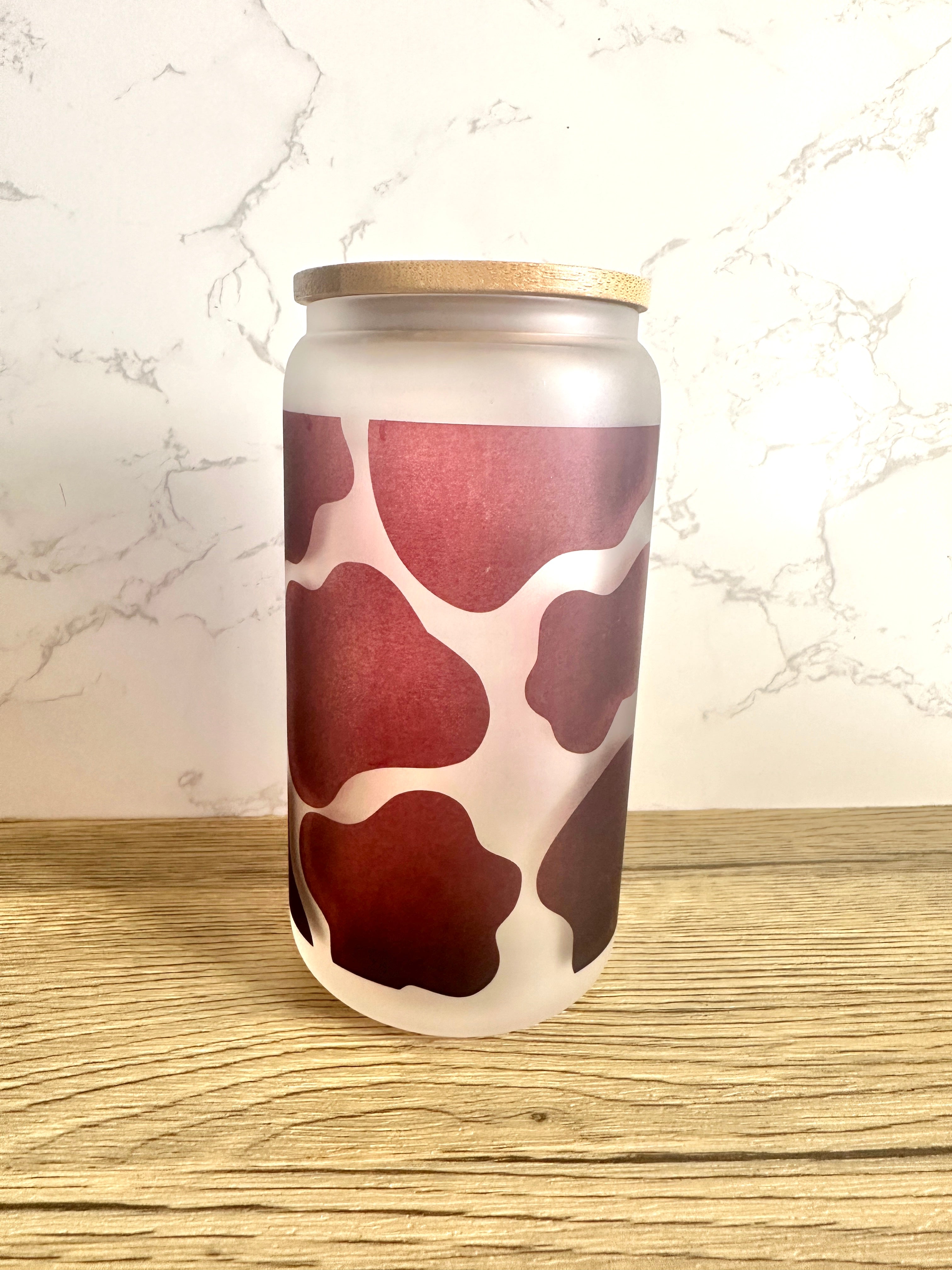 Cow Print 16 oz Frosted Glass Cup