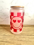 Checkered Heart Smile 16 oz Frosted Glass Cup