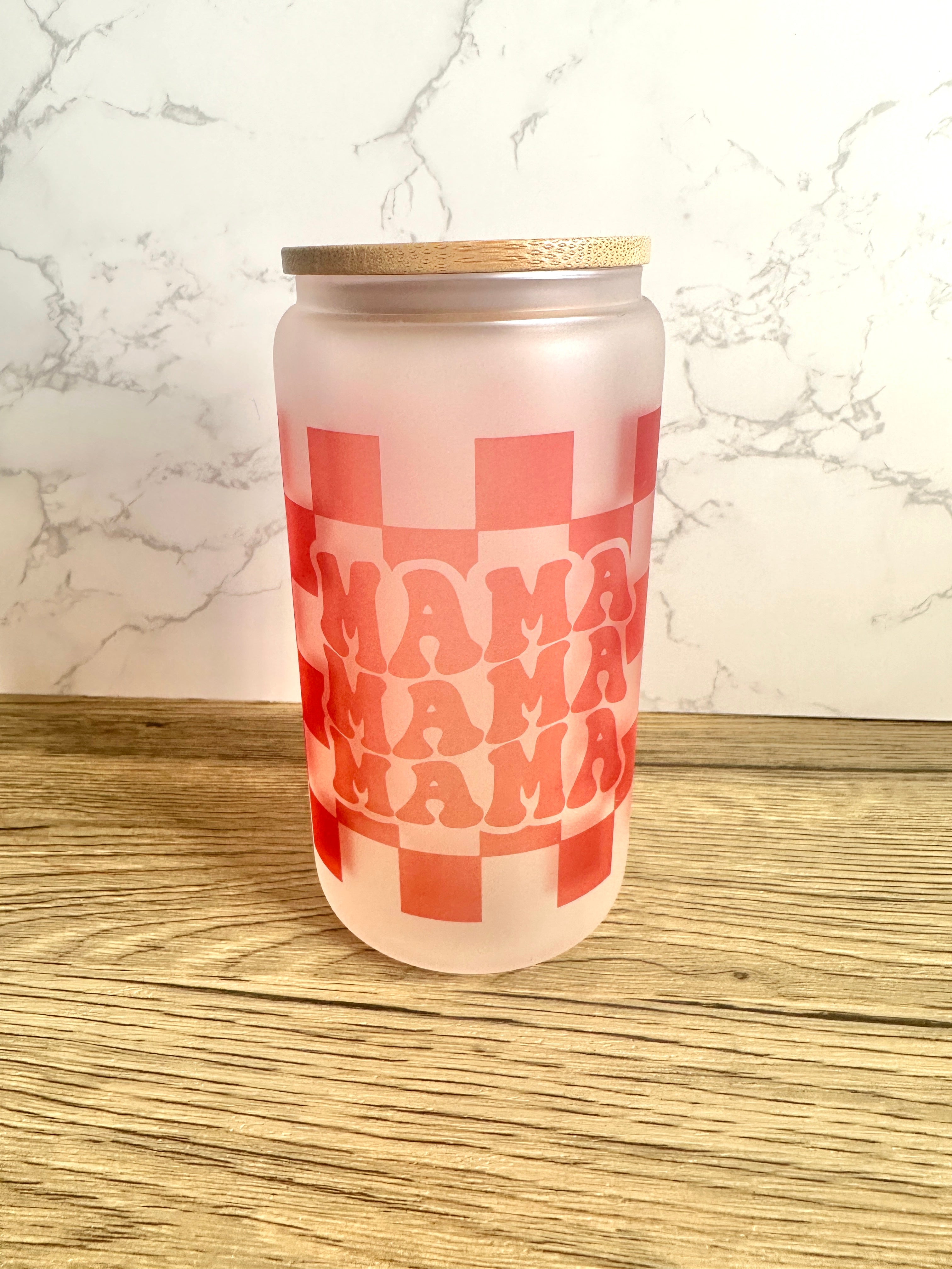 Checkered Mama 16 oz Frosted Glass Cup