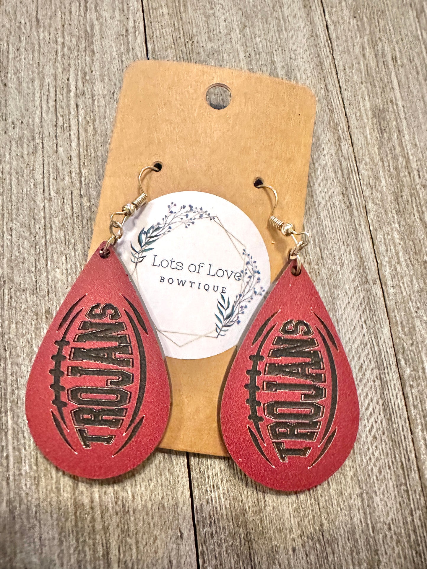 Trojans Teardrop Football Earrings