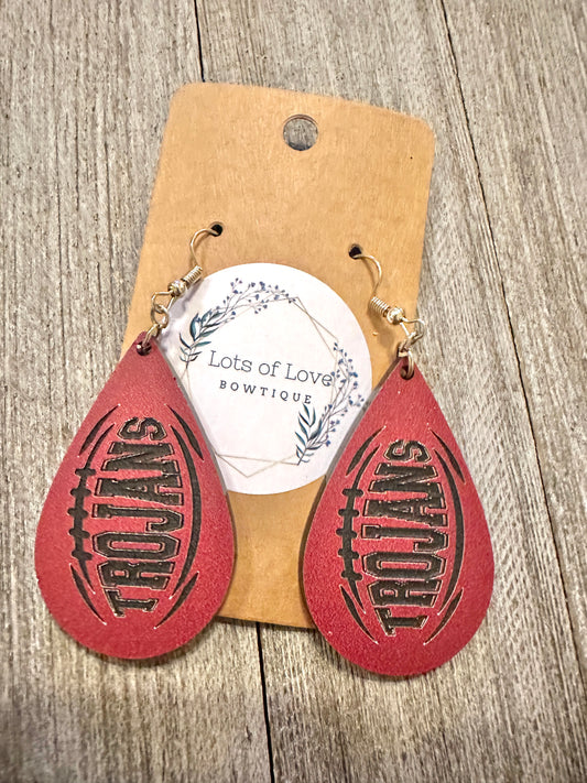 Trojans Teardrop Football Earrings