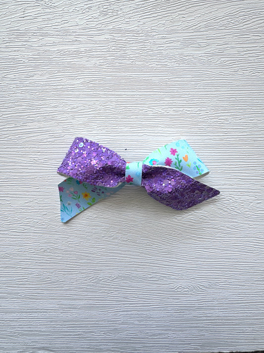 Purple Glitter and Floral Blakely Bow
