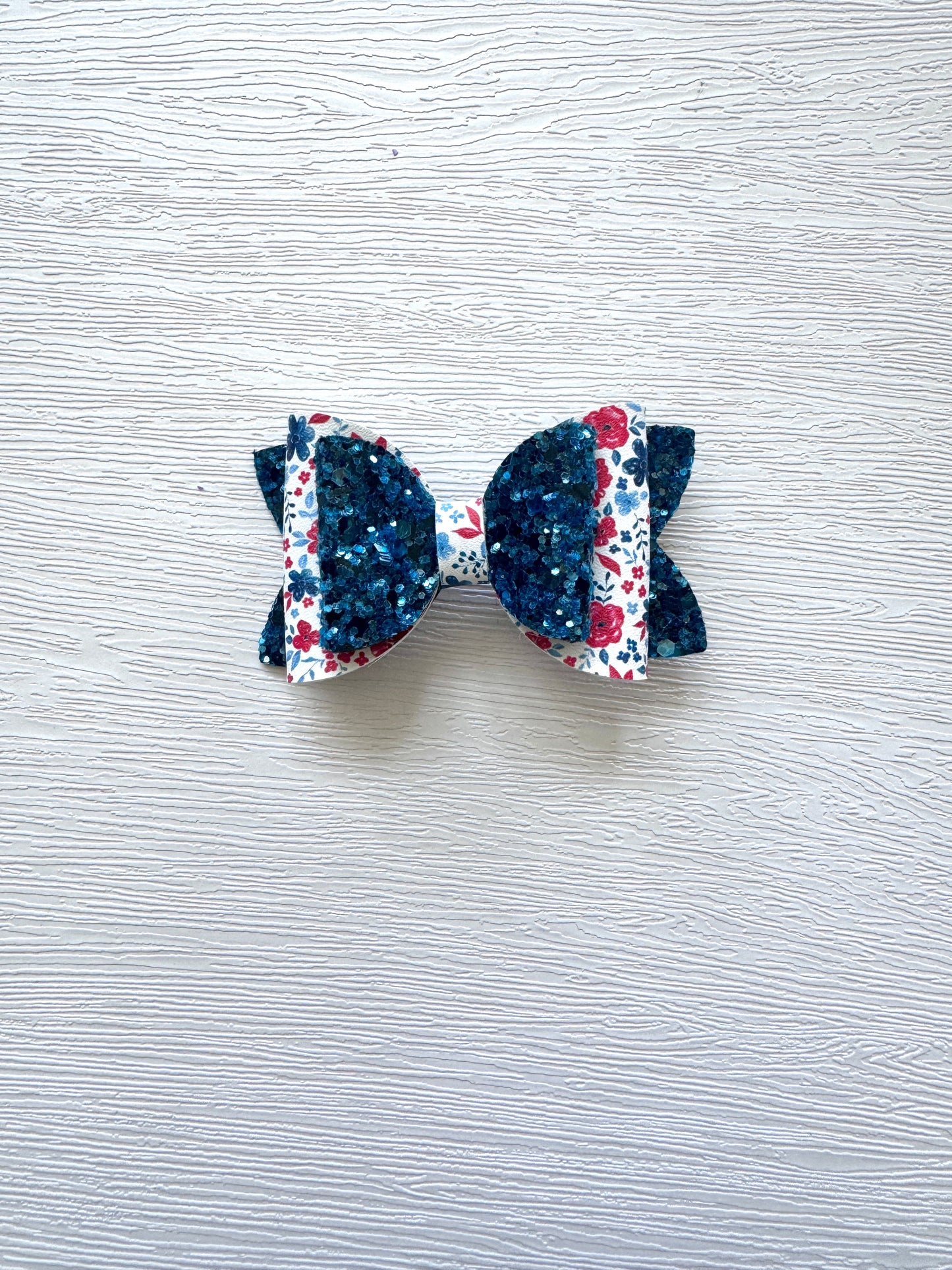 Teal Glitter Patriotic Floral Payton Bow