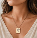Custom Birth Flower Necklace Rectangle