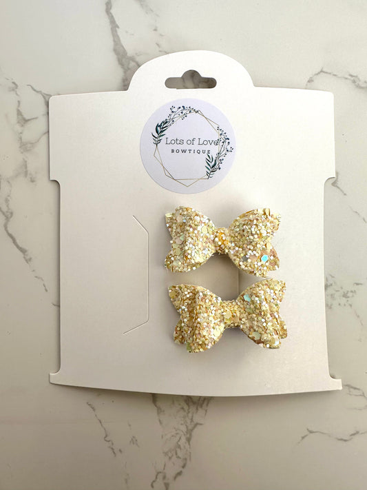 Light Yellow Glitter Payton Bow Pigtail set