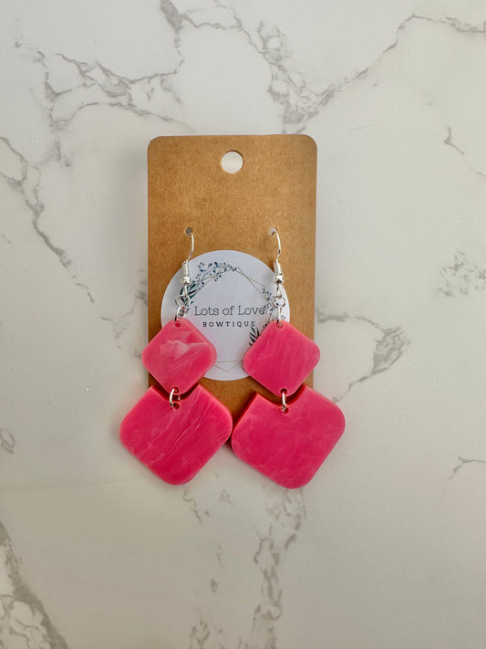 Pink Marble Acrylic Diamond Drop Earrings